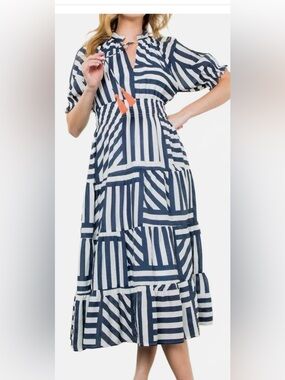 THML Victoria Striped Tiered Midi Dress